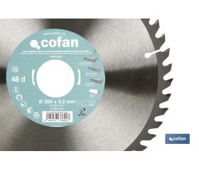 DISCO DE SIERRA INGLETADORA PARA MADERA CON INSERTOS DE METAL DURO Ø200 X 3,2 X 30 MM, 48 DIENTES