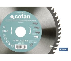 DISCO DE SIERRA INGLETADORA PARA MADERA CON INSERTOS DE METAL DURO Ø250 X 3,2 X 30 MM, 60 DIENTES