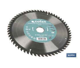 DISCO DE SIERRA INGLETADORA PARA MADERA CON INSERTOS DE METAL DURO Ø250 X 3,2 X 30 MM, 60 DIENTES