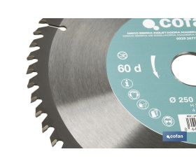 DISCO DE SIERRA INGLETADORA PARA MADERA CON INSERTOS DE METAL DURO Ø250 X 3,2 X 30 MM, 60 DIENTES