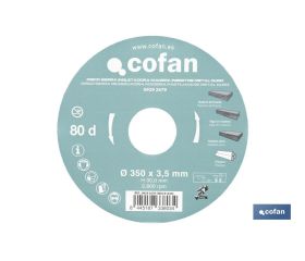 DISCO DE SIERRA INGLETADORA PARA MADERA CON INSERTOS DE METAL DURO Ø350 X 3,5 X 30 MM, 80 DIENTES