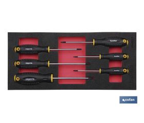 Módulo de espuma con herramientas  | Para 1/3 cajón del carro de herramientas cofan | Destornilladores torx 6 piezas