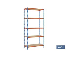 ESTANTERÍA AZUL/NARANJA 5 BALDAS DE MADERA 2000 X 1000 X 500 MM