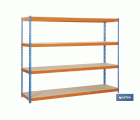 Estantería de acero de media carga | Color azul y naranja | Con 4 baldas de madera | Disponible en diferentes medidas