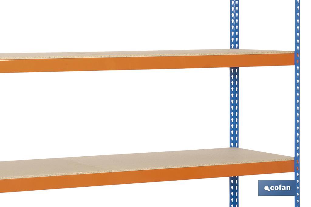 ESTANTERÍA MEDIA CARGA AZUL/NARANJA 4 BALDAS DE MADERA 2000 X 1500 X 600 MM