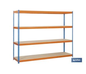 ESTANTERÍA MEDIA CARGA AZUL/NARANJA 4 BALDAS DE MADERA 2000 X 1800 X 600 MM