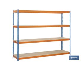 ESTANTERÍA MEDIA CARGA AZUL/NARANJA 4 BALDAS DE MADERA 2000 X 2100 X 600 MM