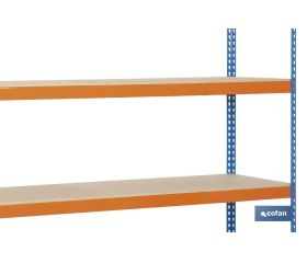 ESTANTERÍA MEDIA CARGA AZUL/NARANJA 4 BALDAS DE MADERA 2000 X 2400 X 600 MM