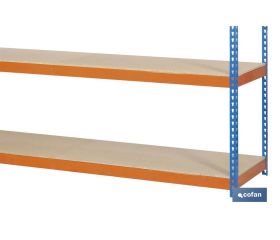 ESTANTERÍA MEDIA CARGA AZUL/NARANJA 4 BALDAS DE MADERA 2000 X 2400 X 600 MM