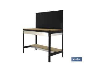 BANCO DE TRABAJO CON CAJÓN Y PANEL ANTRACITA MADERA L-1210 MM