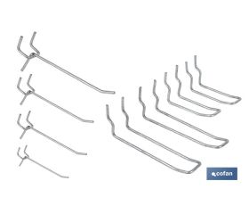 Set de 8 ganchos dobles | Adecuado para panel de herramientas perforado | Material: acero zincado