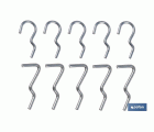 Set de 10 ganchos simples | Adecuado para panel de herramientas perforado | Varias medidas | Material: acero zincado