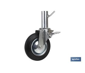 Rueda giratoria de andamio hembra con freno | Medidas 200 x 50 mm | Tubo hembra de Ø 50 mm