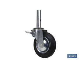 Rueda giratoria de andamio macho con freno | Medidas 200 x 46 mm | Tubo macho de Ø 46mm