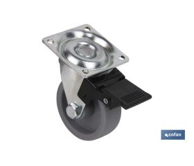 Rueda de polipropileno con placa de 42 mm y freno | Diámetros desde 25mm hasta 50 mm | Para pesos desde 30 kg hasta 50 kg