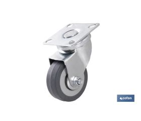 Rueda de goma gris con placa giratoria | Diámetros desde 50 mm hasta 75 mm | Para pesos máximos desde 36 kg hasta 45 kg