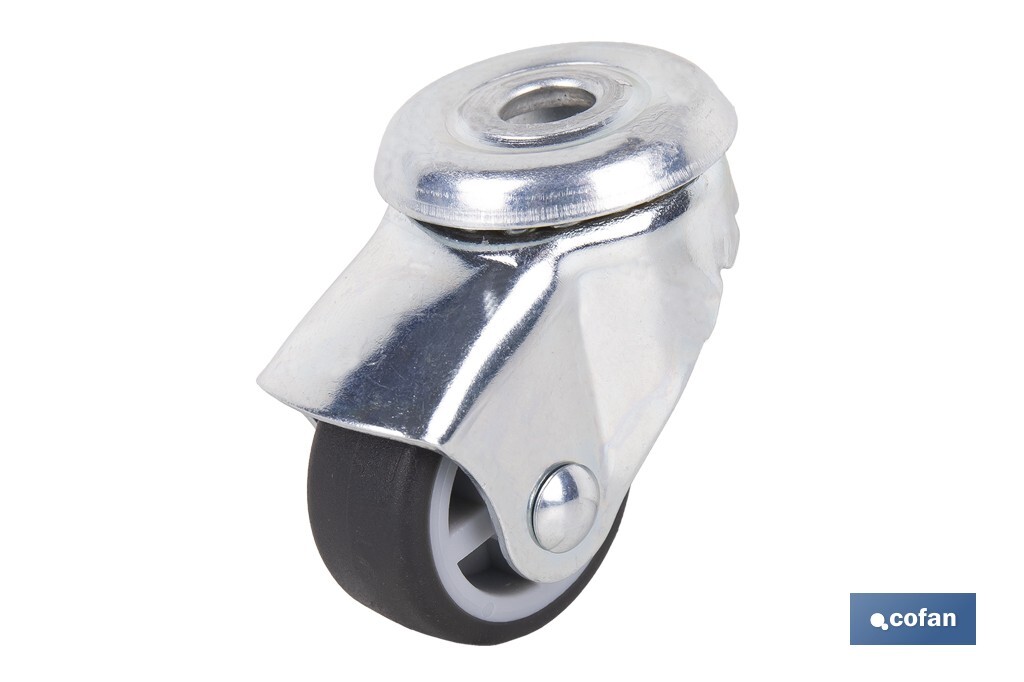 Rueda de goma gris para tornillo pasante | Diámetros desde 30 mm hasta 75 mm | Para pesos desde 25 kg hasta 45 kg