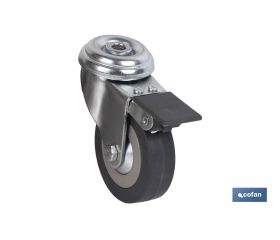 Rueda de goma gris para tornillo pasante y con freno | Diámetros desde 30mm hasta 75 mm | Para pesos desde 25 kg hasta 45 kg