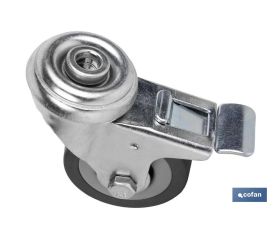 RUEDA DE GOMA GRIS CON AGUJERO PASANTE Y FRENO Ø50 X 18 MM