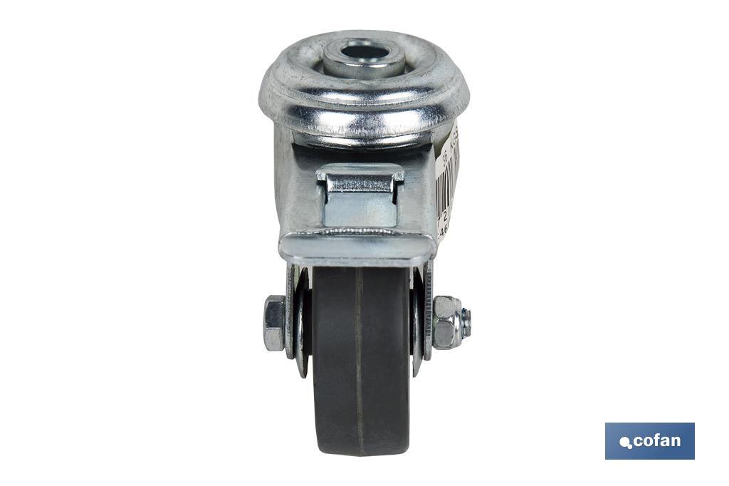 RUEDA DE GOMA GRIS CON AGUJERO PASANTE Y FRENO Ø50 X 18 MM