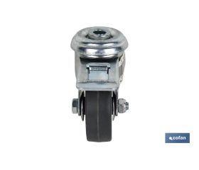 RUEDA DE GOMA GRIS CON AGUJERO PASANTE Y FRENO Ø50 X 18 MM