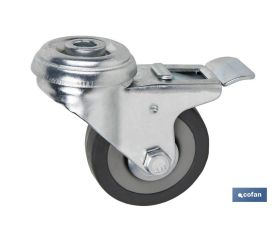 RUEDA DE GOMA GRIS CON AGUJERO PASANTE Y FRENO Ø50 X 18 MM