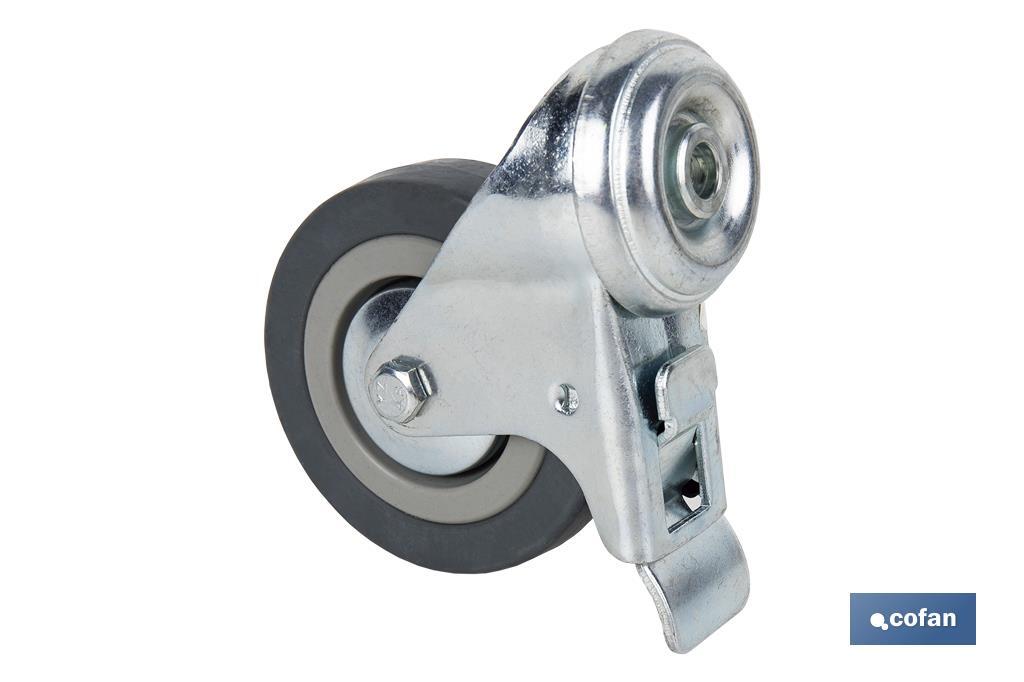 RUEDA DE GOMA GRIS CON AGUJERO PASANTE Y FRENO Ø50 X 18 MM