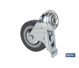 RUEDA DE GOMA GRIS CON AGUJERO PASANTE Y FRENO Ø50 X 18 MM