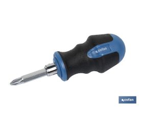 Destornillador corto reversible Phillips PH-2 y Plano | Medida de longitud de 38 y 100 mm | Varilla de Ø 6mm