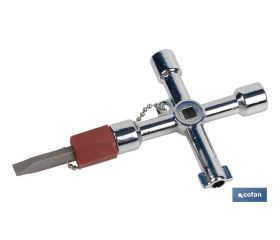 Llave de cabina multifuncional | Aleación de zinc cromada | 7 perfiles | Longitud: 7,5 cm