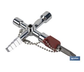 Llave de cabina multifuncional | Aleación de zinc cromada | Ideal para electrotécnica, fontanería | 10 perfiles | Longitud: 8,5 cm