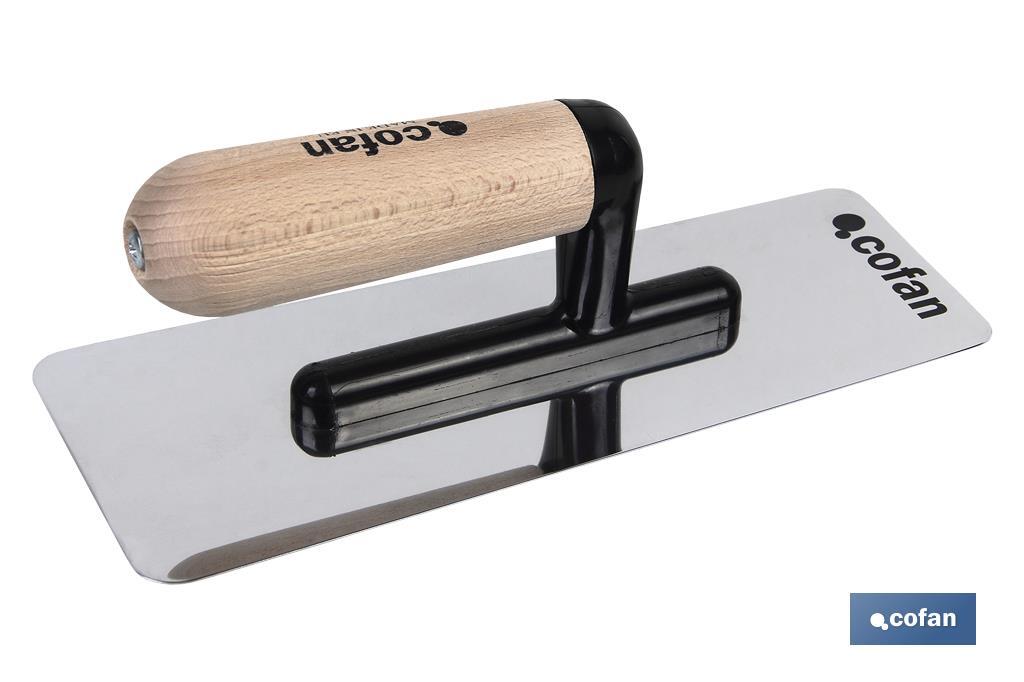 LLANA ACERO INOX PULIDO ANTI QUEMADURAS MANGO MADERA 240X100X0,6