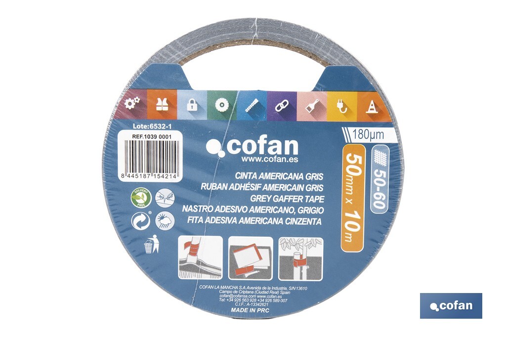 CINTA AMERICANA GRIS 180 MICRAS 50 MM X 10 M