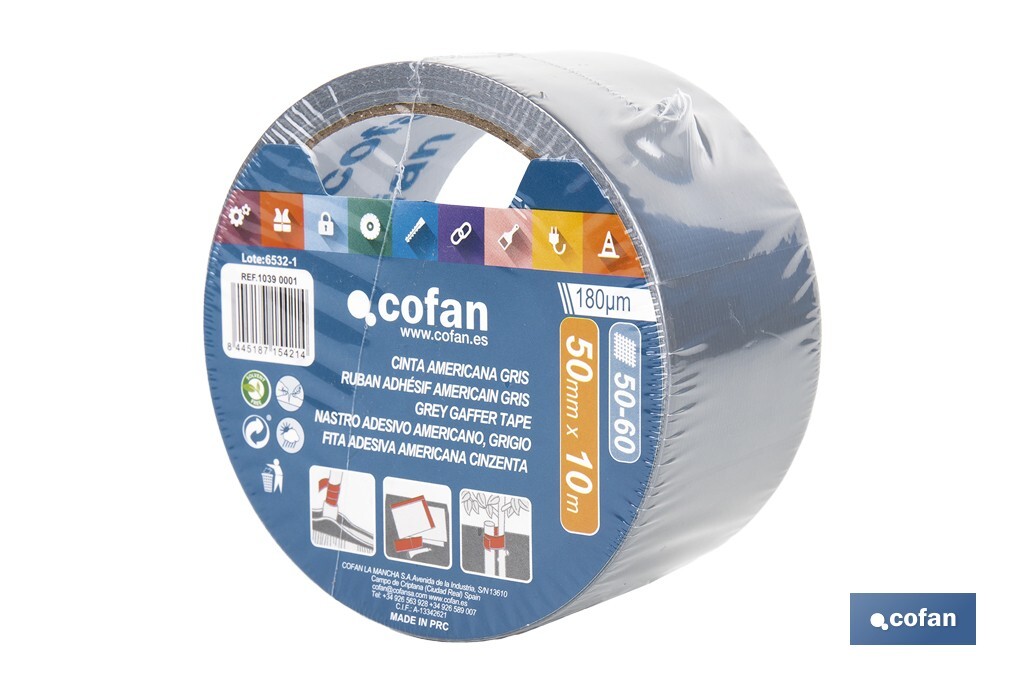 CINTA AMERICANA GRIS 180 MICRAS 50 MM X 10 M