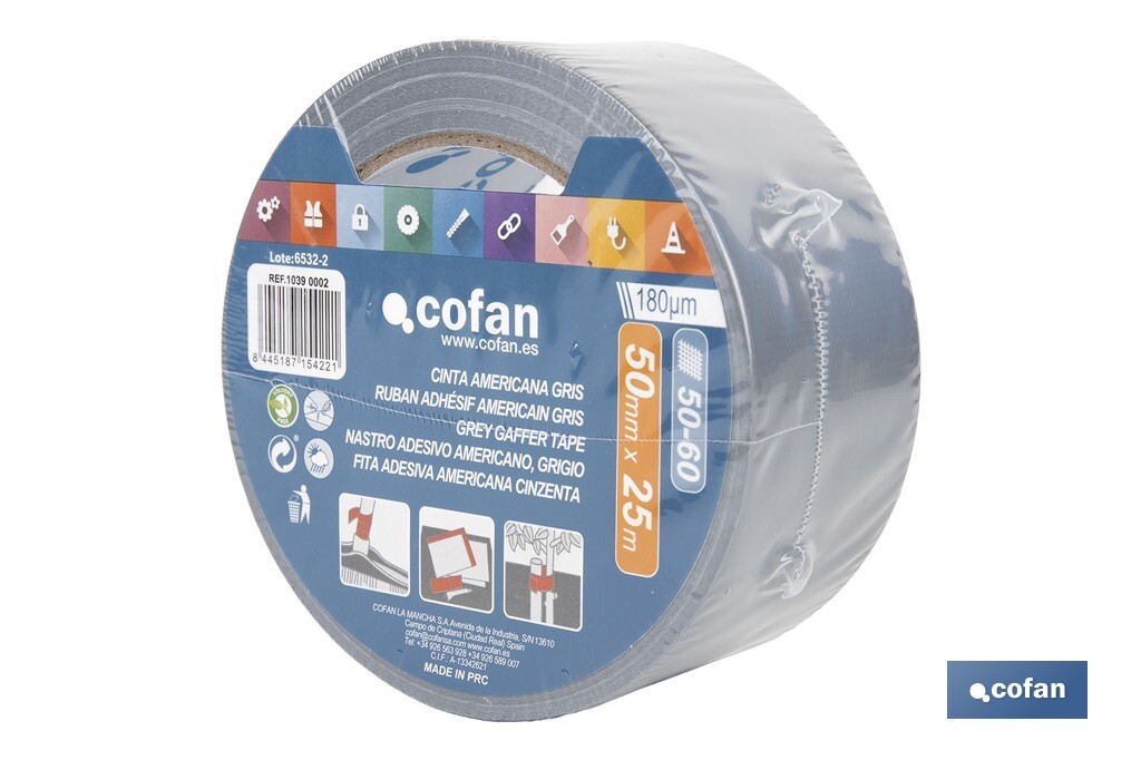 CINTA AMERICANA GRIS 180 MICRAS 50 MM X 25 M