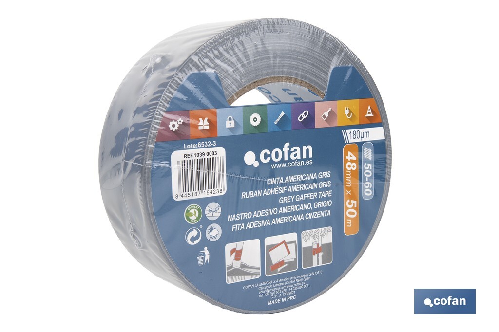 CINTA AMERICANA GRIS 180 MICRAS 48 MM X 50 M