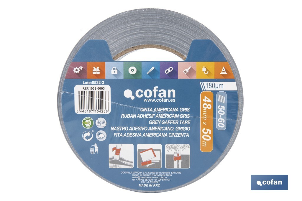 CINTA AMERICANA GRIS 180 MICRAS 48 MM X 50 M