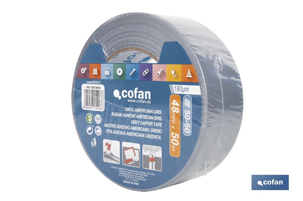 CINTA AMERICANA GRIS 180 MICRAS 48 MM X 50 M