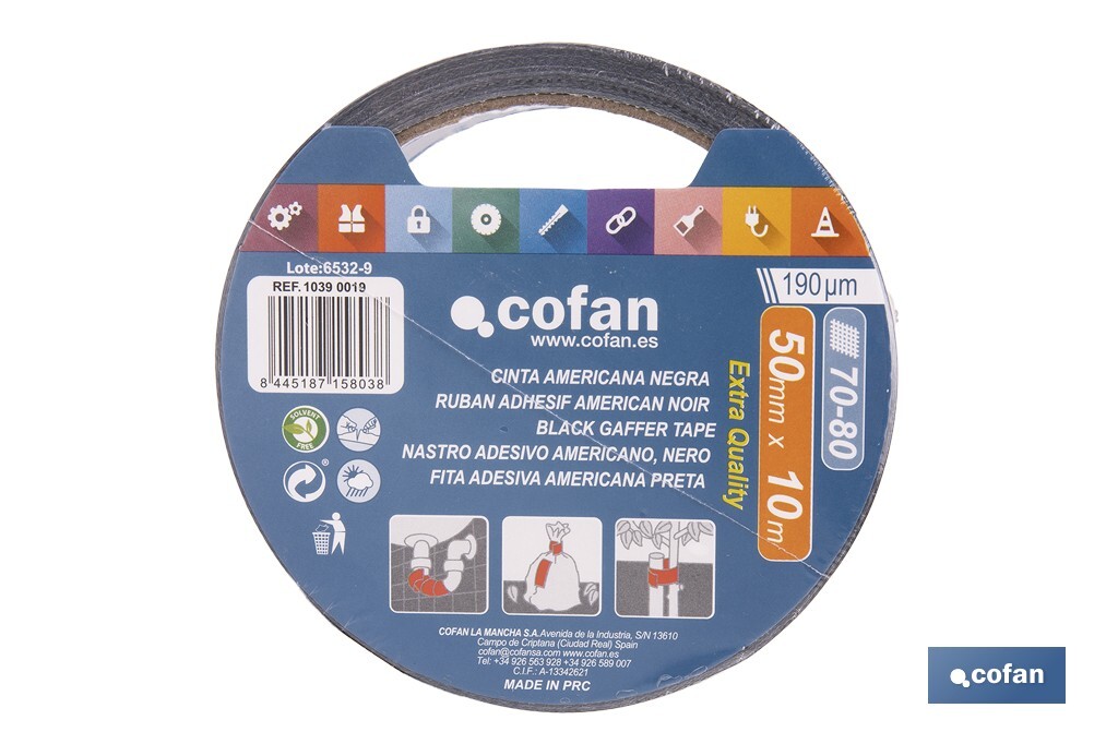 CINTA AMERICANA NEGRA 190 MICRAS 50 MM X 10 M