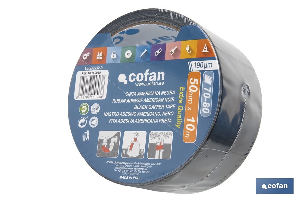 CINTA AMERICANA NEGRA 190 MICRAS 50 MM X 10 M