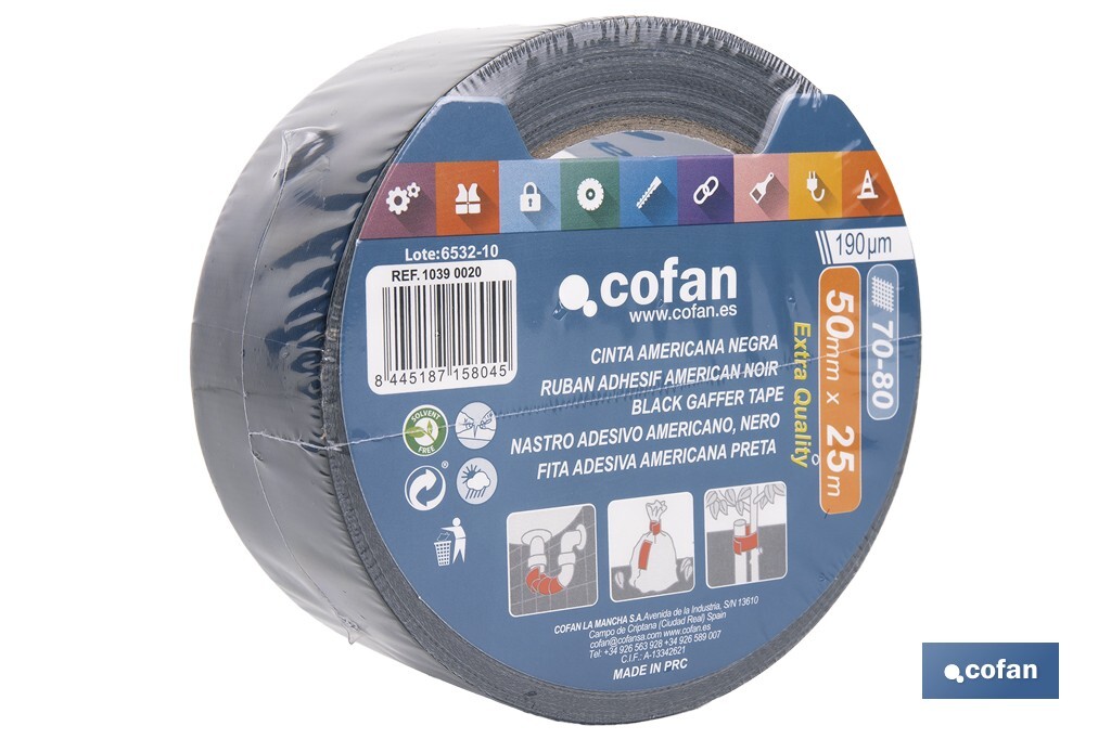 CINTA AMERICANA NEGRA 190 MICRAS 50 MM X 25 M