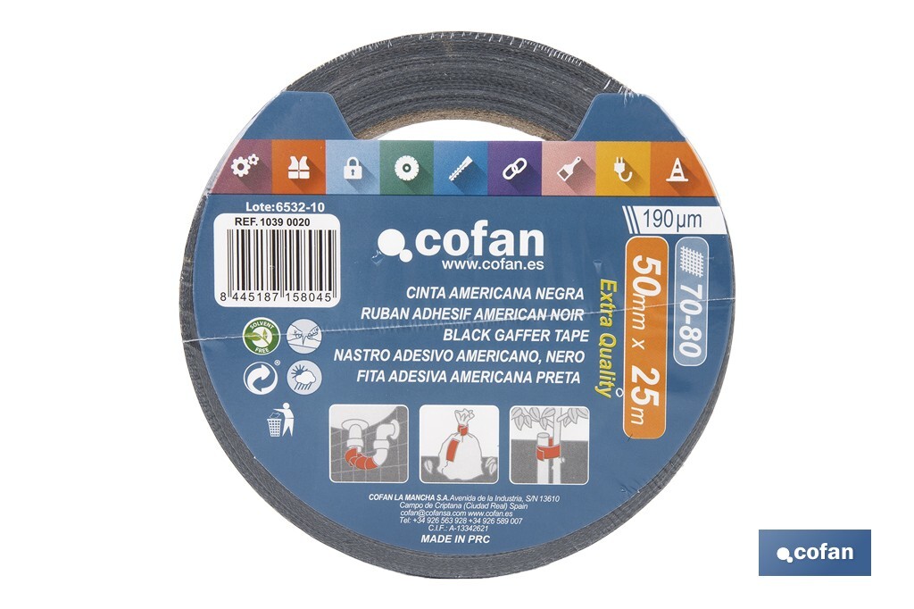 CINTA AMERICANA NEGRA 190 MICRAS 50 MM X 25 M
