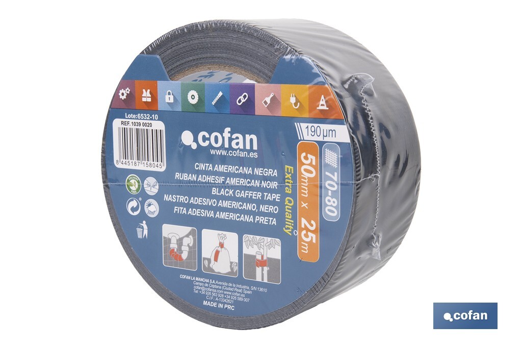 CINTA AMERICANA NEGRA 190 MICRAS 50 MM X 25 M