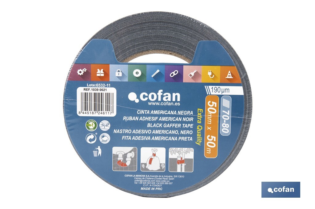 CINTA AMERICANA NEGRA 190 MICRAS 50 MM X 50 M