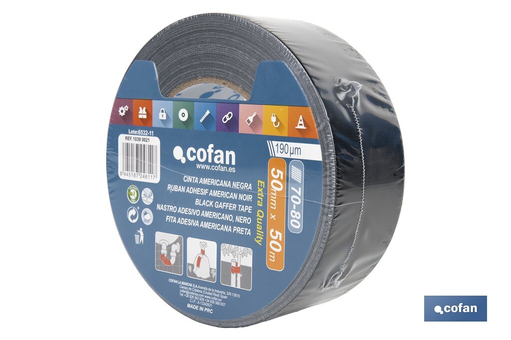 CINTA AMERICANA NEGRA 190 MICRAS 50 MM X 50 M