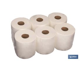 Papel Secamanos blanco | Material reciclado | Pack de 6 Rollos | Peso rollo 0,8 kilos 90 metros