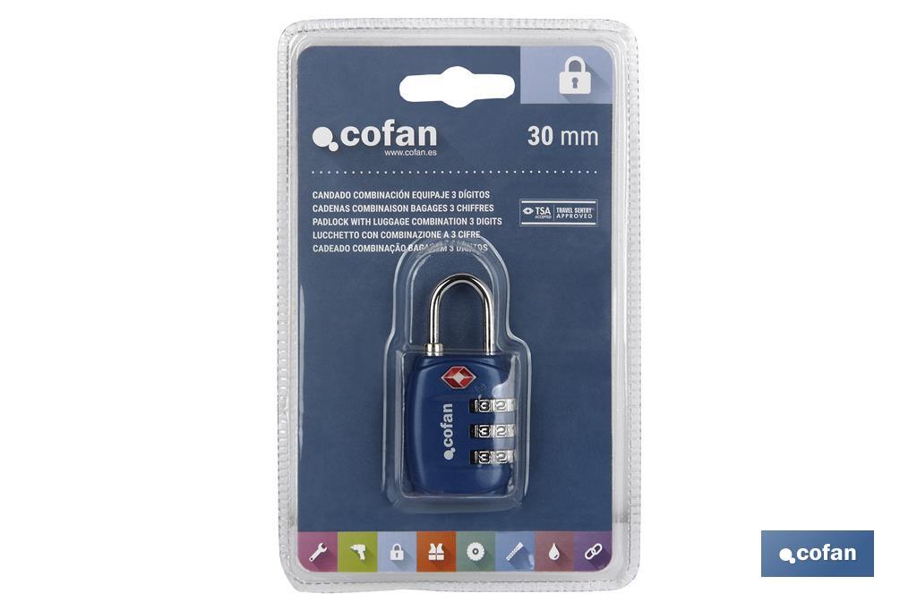 CANDADO COMBINACIÓN EQUIPAJE TSA 3 DÍGITOS 30 MM