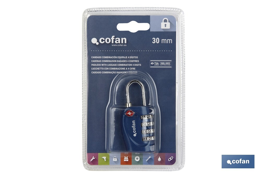 CANDADO COMBINACIÓN EQUIPAJE TSA 4 DÍGITOS 30 MM