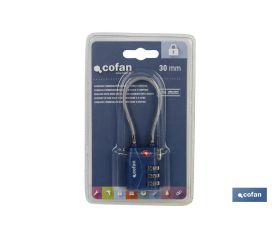 CANDADO COMBINACIÓN EQUIPAJE TSA CABLE 3 DÍGITOS 30 MM
