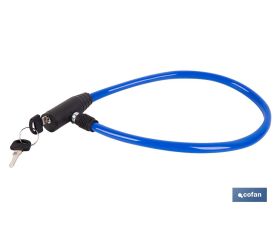 Candado antirrobo para bicicletas | Cable de acero de Ø5 mm | Longitud: 50 cm | Incluye 2 llaves | Revestimiento de PVC azul